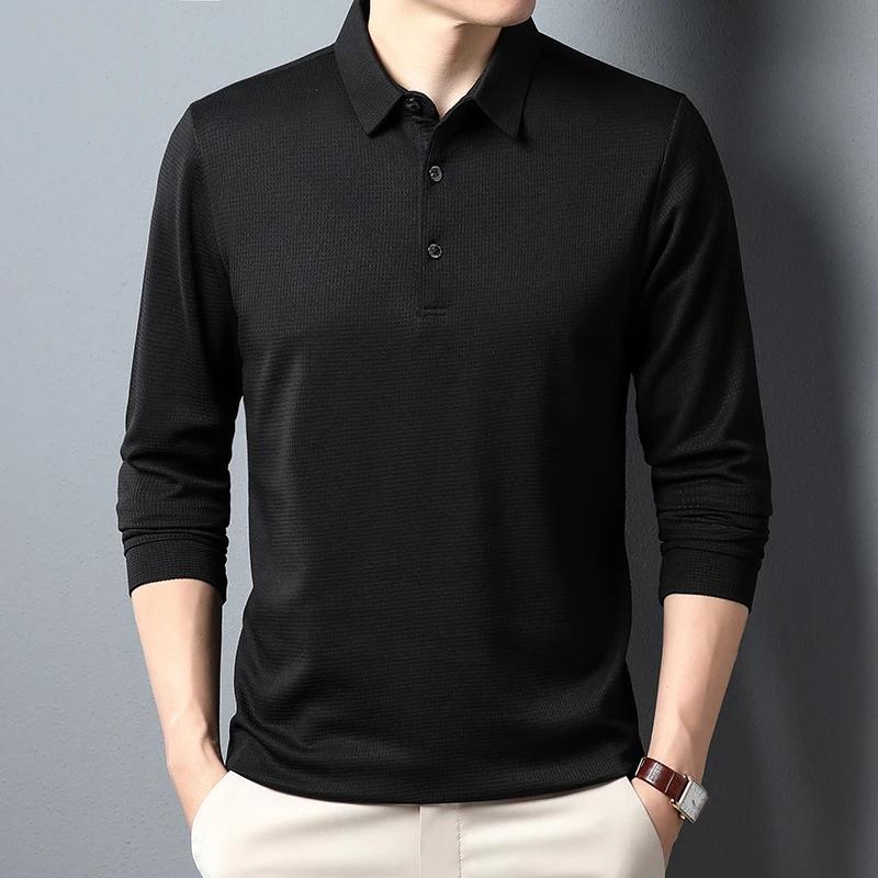 Polo d'affaires décontracté à manches longues pour hommes, T-shirt d'été confortable