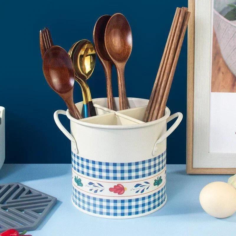 Seau de rangement de vaisselle rétro, égouttoir avec séparateur, boîte de rangement de couteaux et f