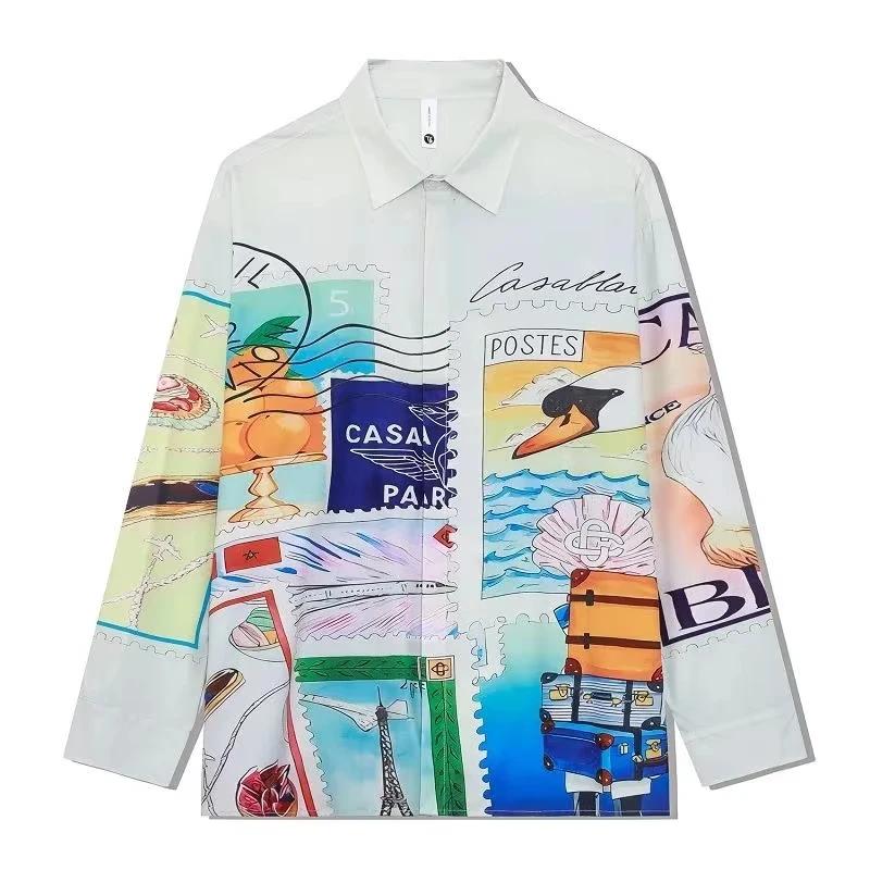 ​ ​ Chemise de rue raffinée pour hommes, imprimé Vintage, manches longues, léger, luxe, Cardigan urb