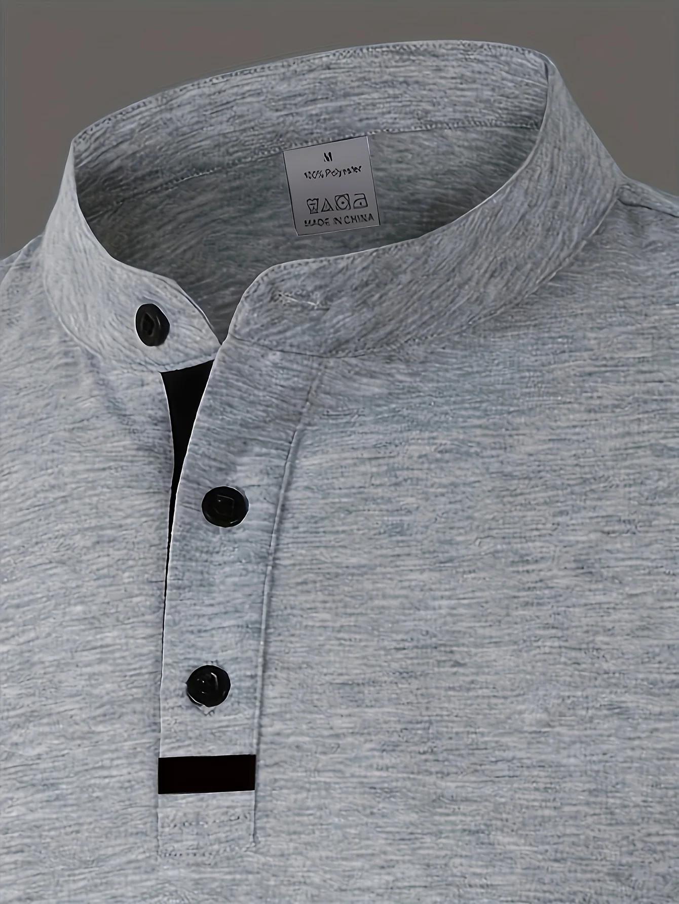 Un polo élégant à col rond pour hommes, uni épissé, adapté à porter à la maison en été, automne et h