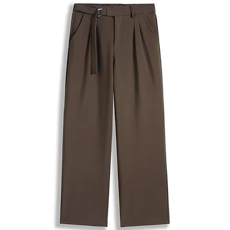 Pantalon de Costume Homme Taille Haute Printemps-Été, Coupe Droite Ample et Décontractée, Jambe Larg