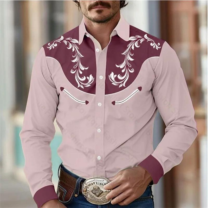 Chemise à fleurs rétro occidentale pour hommes, en plein air, rue, décontractée, quotidienne, printe