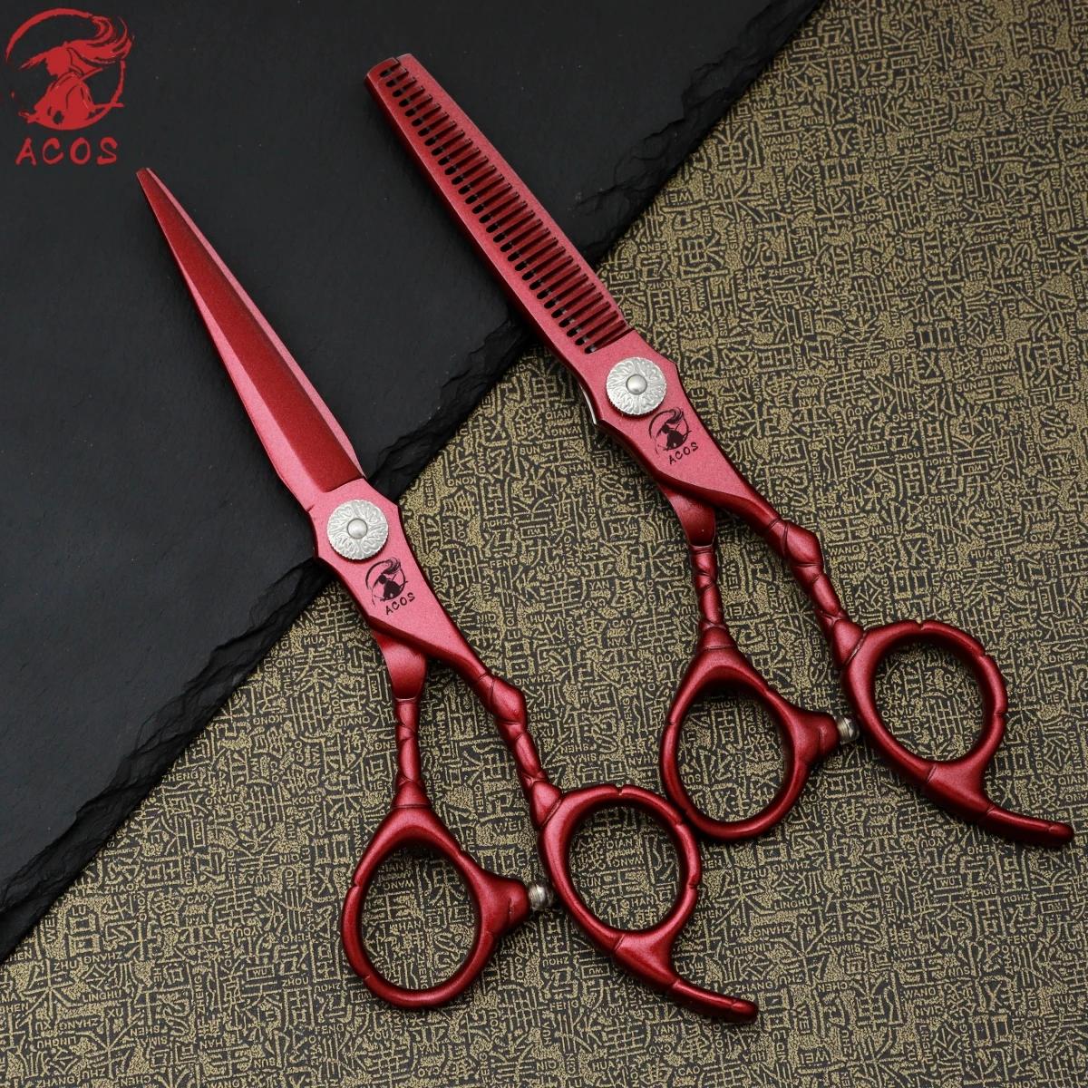 Ensemble de ciseaux de barbier professionnels ACOS, acier 440C, ciseaux à effiler les cheveux de 6 p