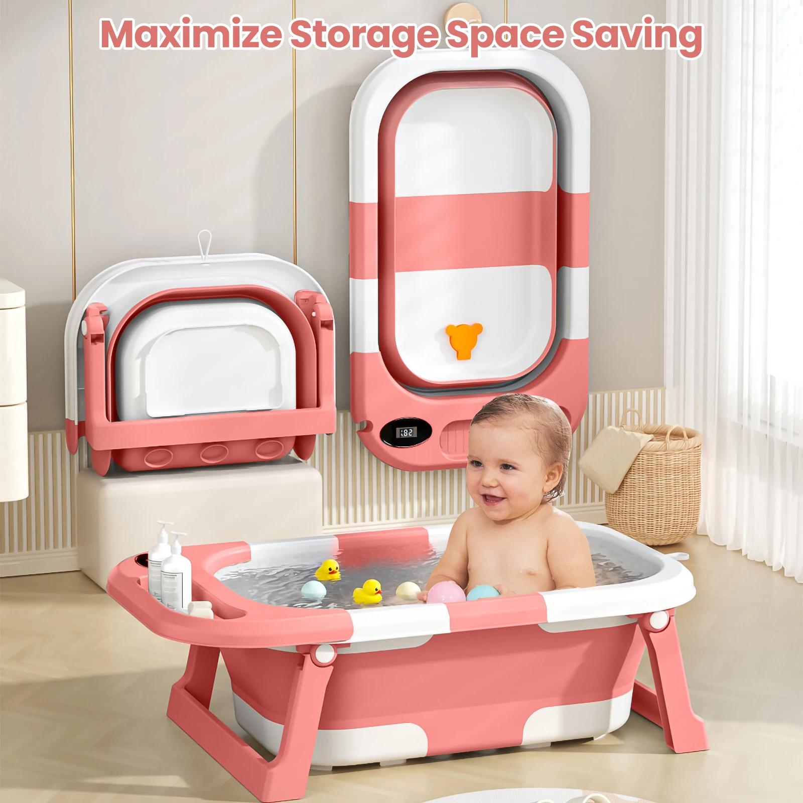 Baignoire pliable pour nouveau-né avec trou de vidange, baignoire pour tout-petits avec coussin soup