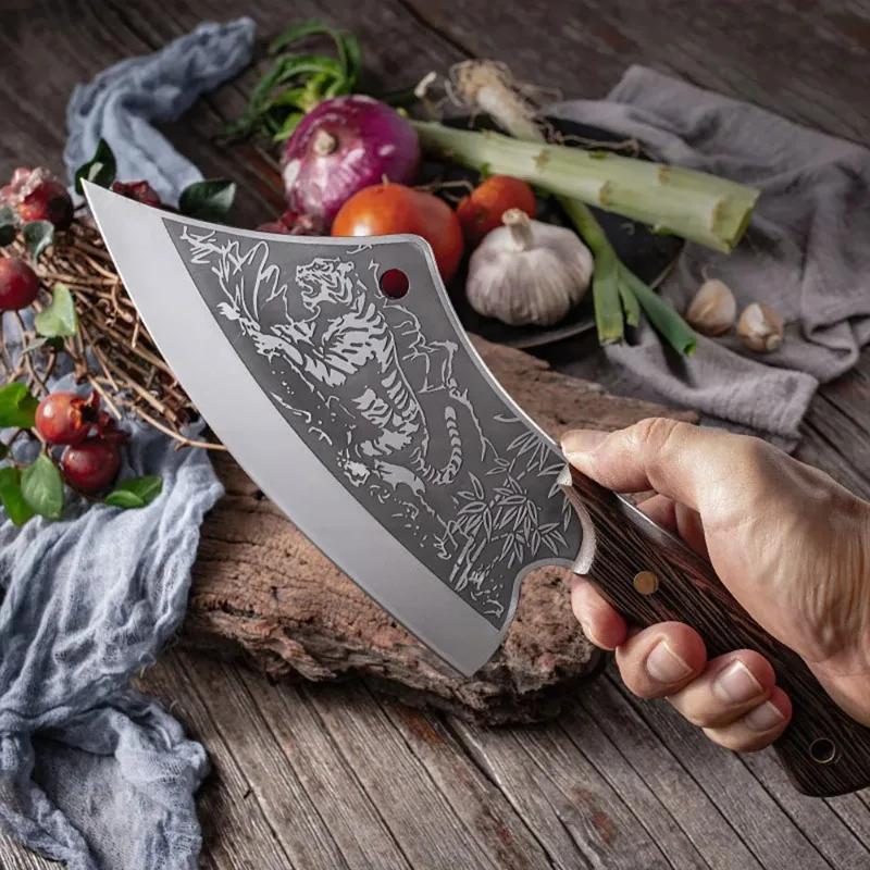 Couperet à viande forgé, couteau de boucher de cuisine, couteau de Chef à découper les os, manche en
