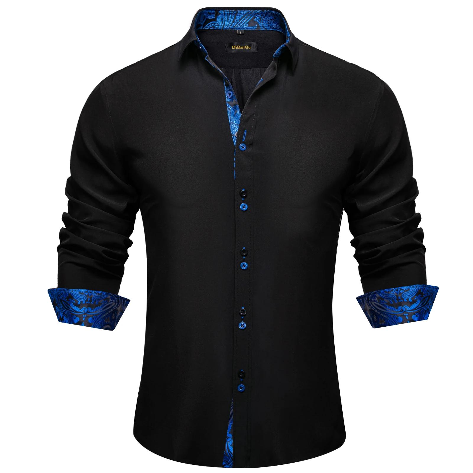Chemise à manches longues en polyester et coton pour hommes, chemises noires unies, patchwork cachem