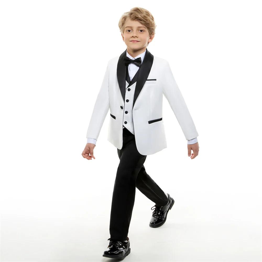 Ensemble de Costume formel pour garçons, 4 pièces, élégant, blanc, pour photographie de Piano, Costu