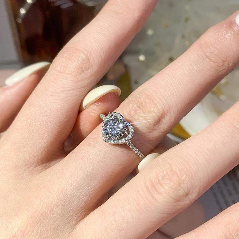 Bague Moissanite en argent Sterling 925 véritable pour femmes, bague brillante de couleur D avec pro