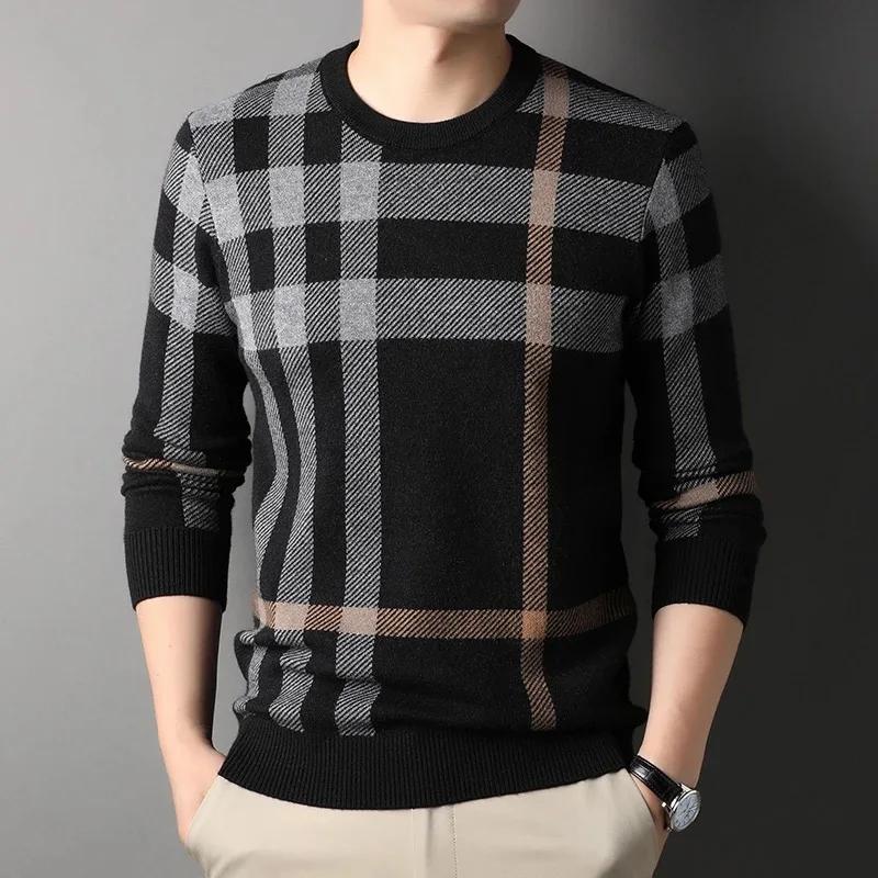 Pull de luxe haut de gamme pour hommes marque de styliste col rond rayé en laine mode européenne tri