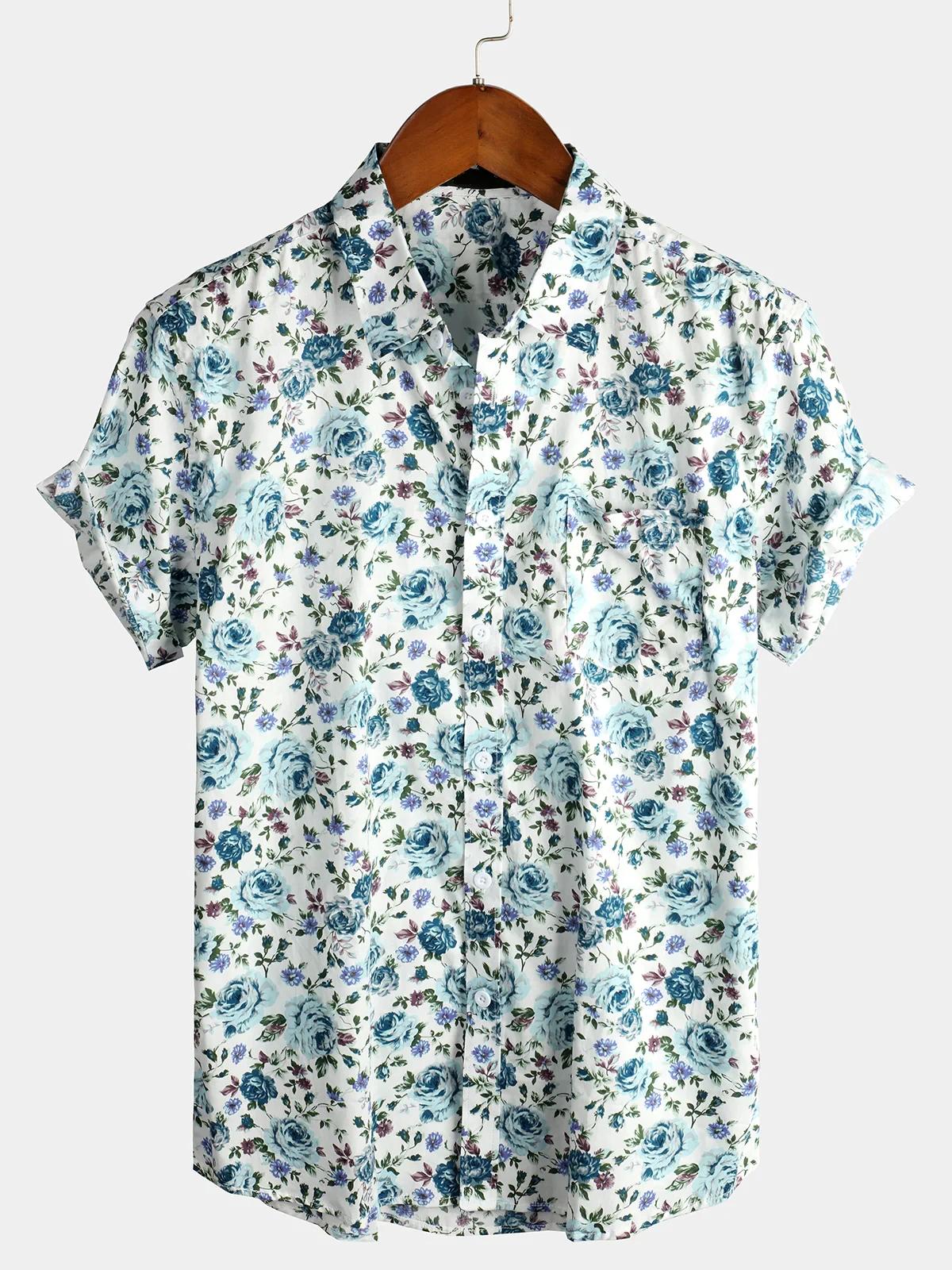 Hommes rayé décontracté vacances à manches courtes Orange été chemise boutonnée chemise hawaïenne ét