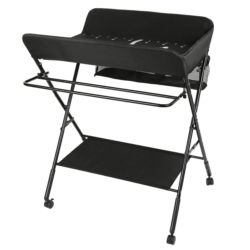 Table à Langer Bébé 4 Roues Pliante Avec Panier de Rangement 0-3 ans