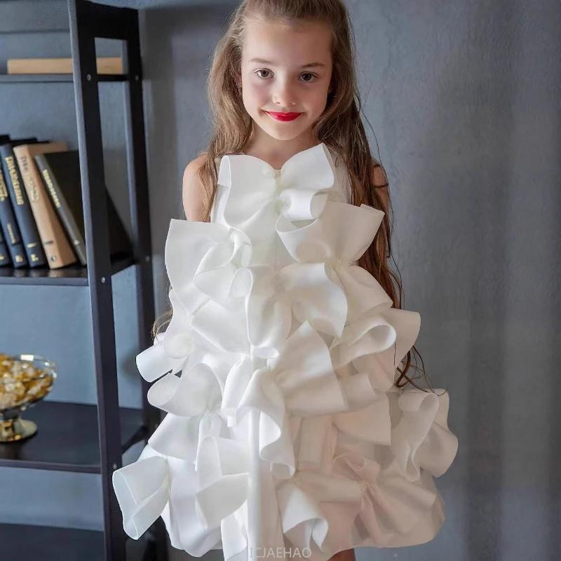 Vêtements pour adolescentes, robe de mariée à fleurs pour enfants, Costume avec nœud Simple, tenue d