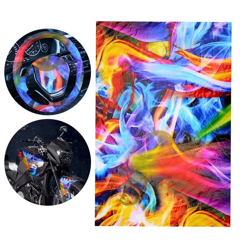 Film hydrographique flammes arc-en-ciel, impression par transfert d'eau, 50cm x 100cm
