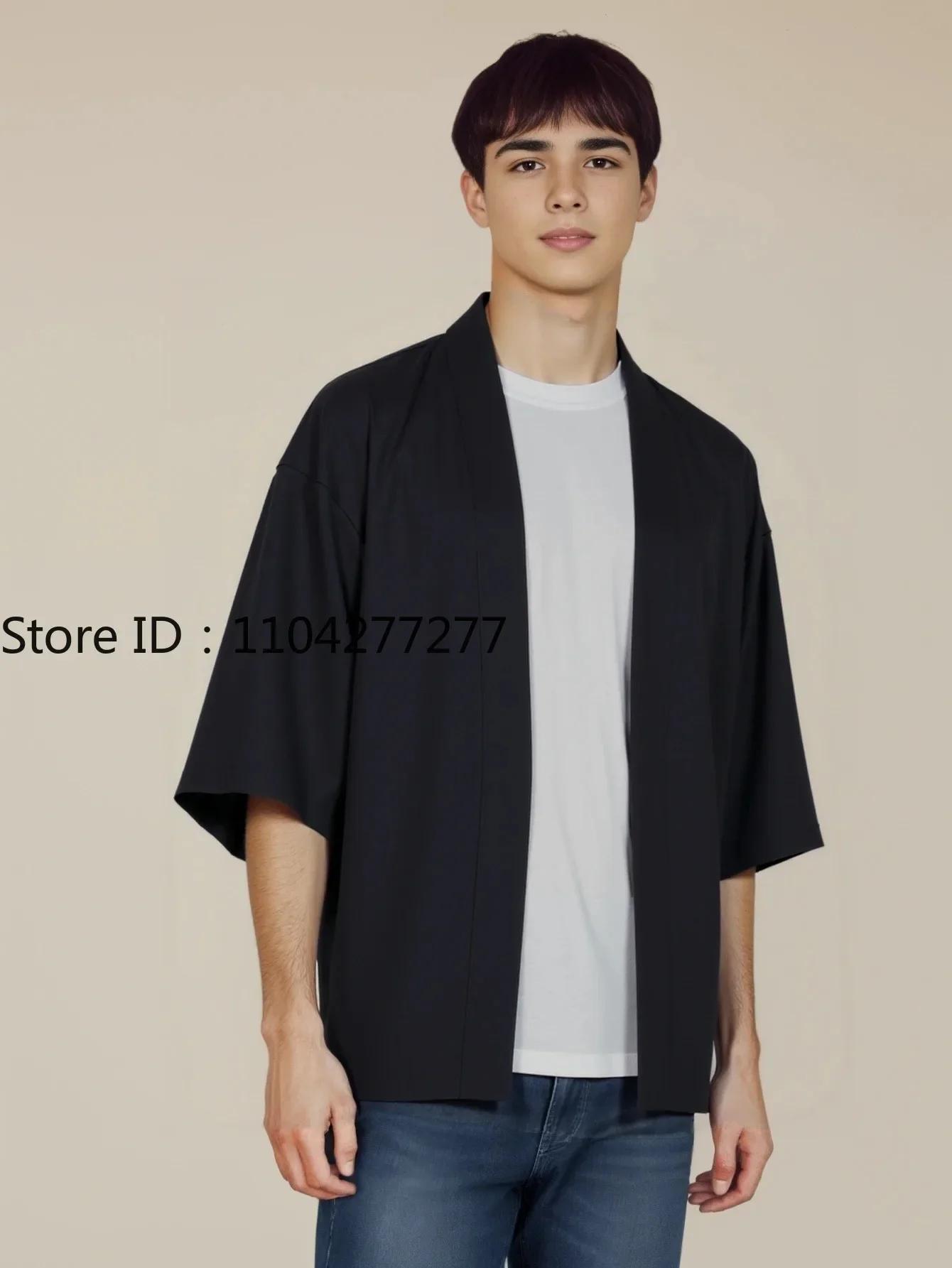 Chemise noire pour hommes, chemise Kimono, Cardigans de Style chinois traditionnel pour hommes, Card