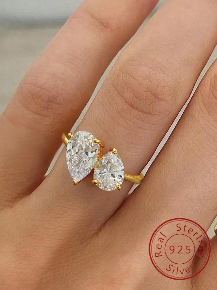 Bague en argent Sterling 925 pour femmes, classique, simple, en Zircon, goutte d'eau, fiançailles, m