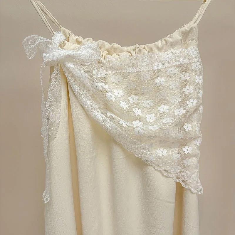 Dentelle fleur tempérament élégant dentelle femmes fleur blanc doux Triangle écharpe mince ruban res
