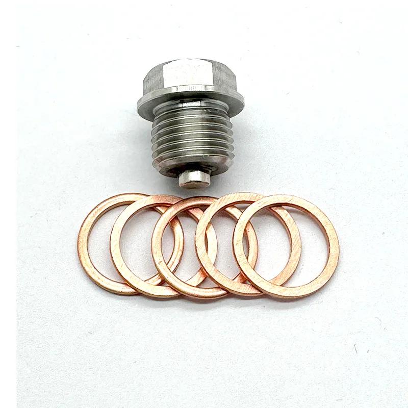 Boulon magnétique en acier inoxydable avec 5 rondelles en cuivre, bouchon de vidange d'huile, aimant