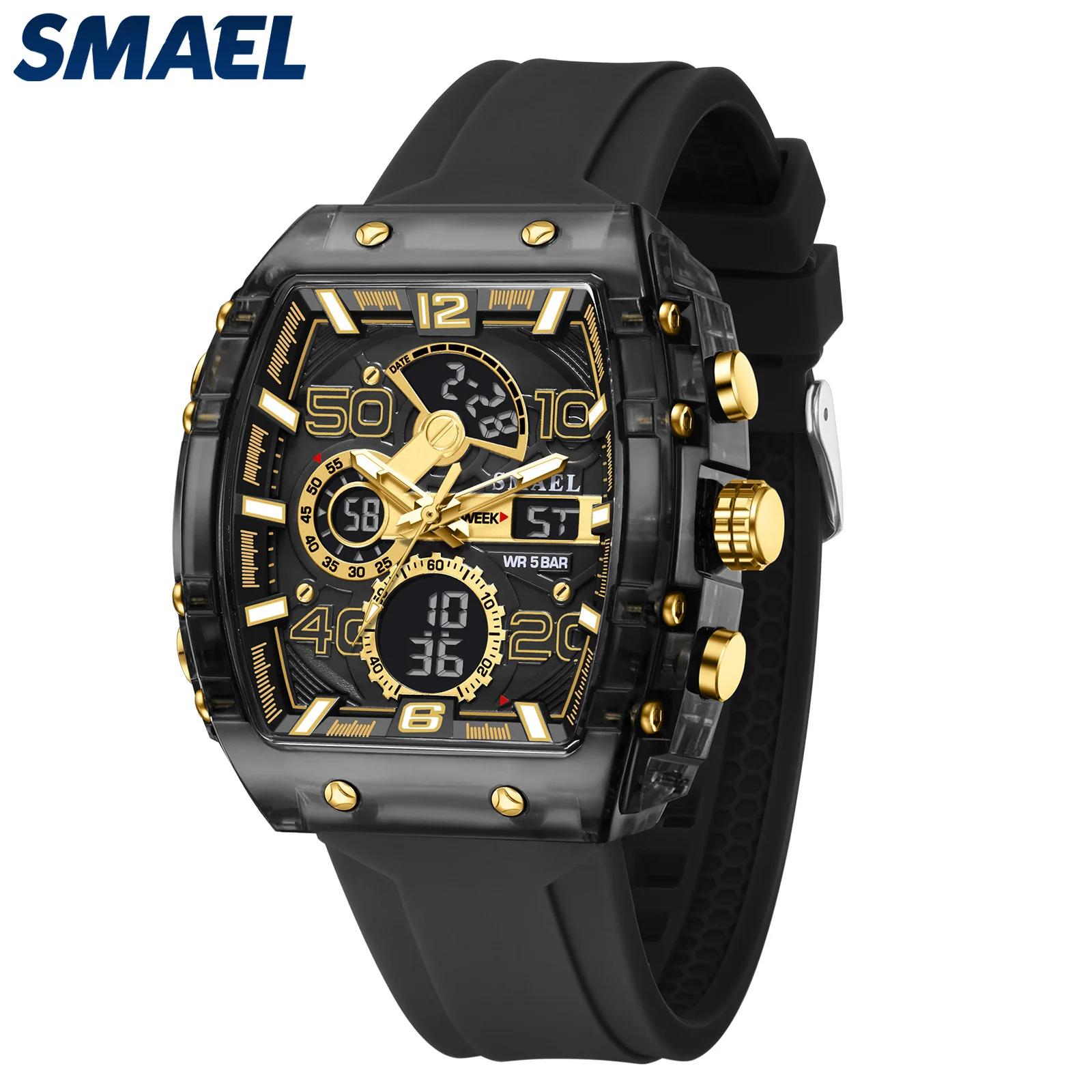 SMAEL marque 8109 nouvelle montre électronique mode carré double affichage étanche lumineux multicol