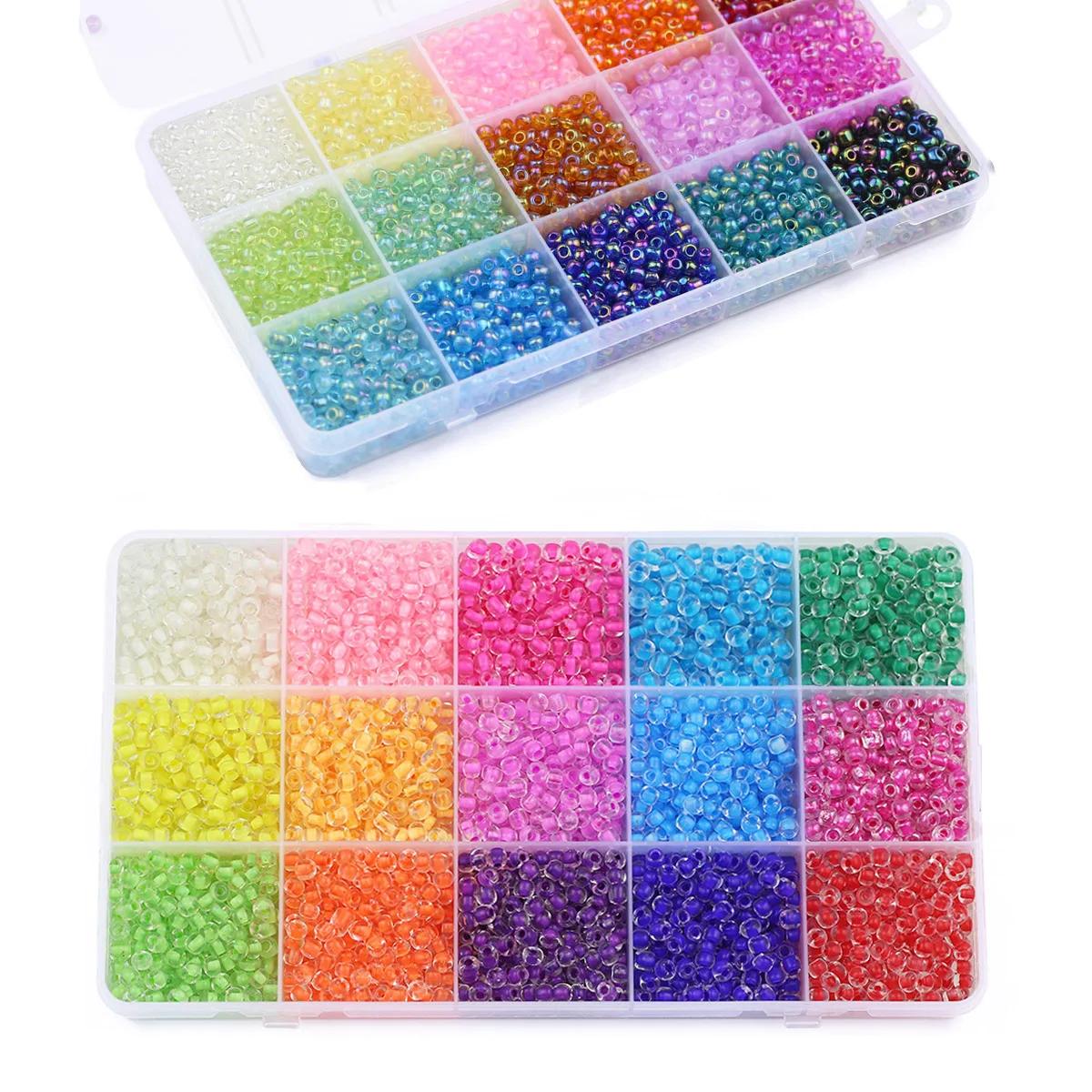Boîte de 15 grilles de perles en verre de 2, 3 et 4mm, pour bijoux, bricolage, bracelets, collier, t