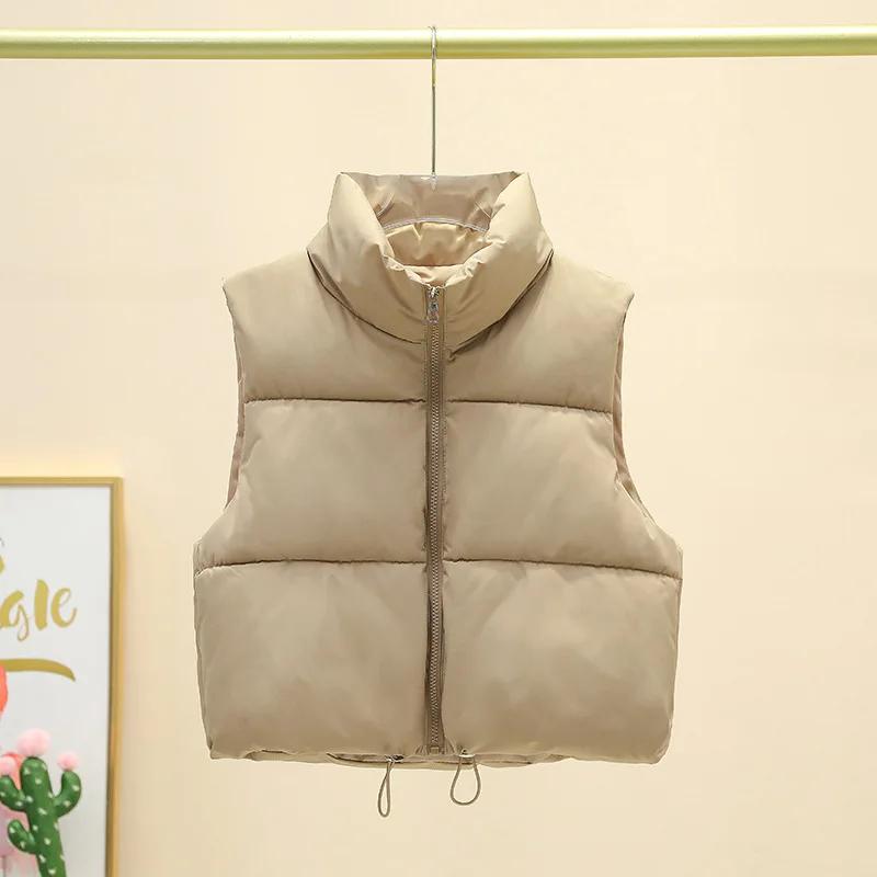 Gilet court sans manches pour femme, veste chaude à col montant avec fermeture éclair, manteaux cour