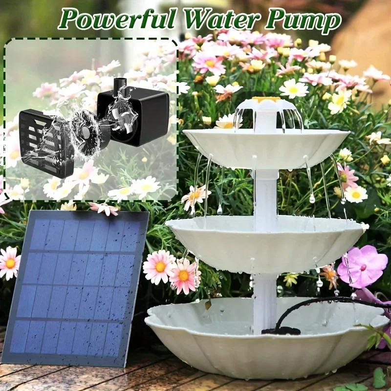 Fontaine d'eau solaire de bain d'oiseaux, fontaine d'aménagement paysager d'eau détachable pour déco