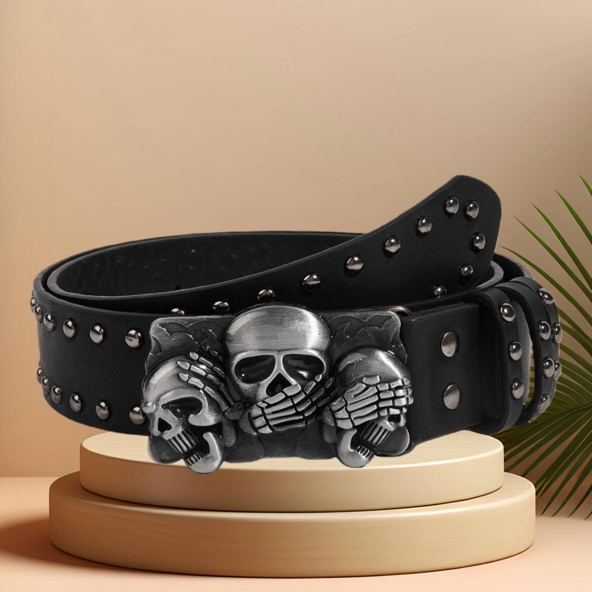 Nouvelles ceintures pour femmes de haute qualité marque de luxe Punk Goth Rivet noir jean unisexe ho