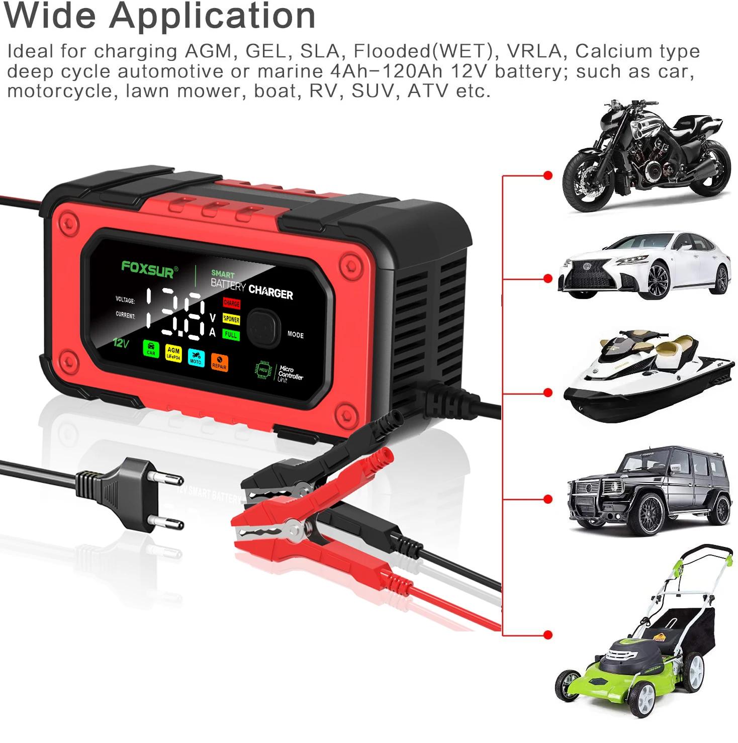 FOXSUR-Chargeur intelligent de batterie de voiture, 12V, 7A, AGM, GEL veFePO4 24.com, déLongues ateu