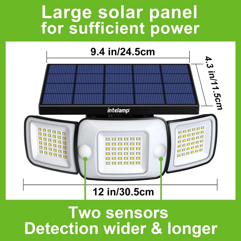 Lampes solaires d'extérieur puissantes de marque supérieure, 6000 mAh, avec 3 modes, deux capteurs d