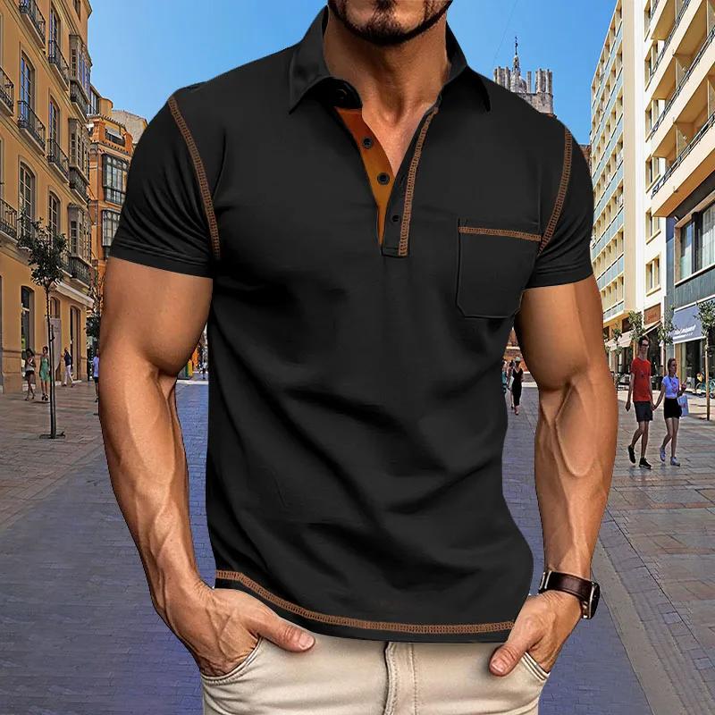 Polo décontracté à manches courtes pour hommes, haut à revers de poche, mode européenne et américain