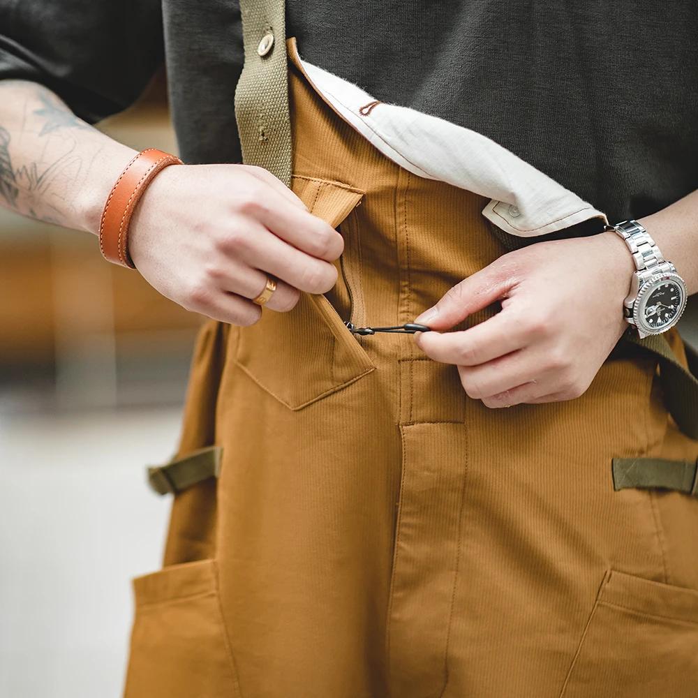 Maden-Pantalon à bretelles rétro américain pour homme, caraco une pièce, pantalon long, streetwear, 