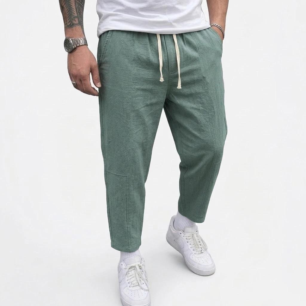 Pantalon en lin pour homme, couleur unie, décontracté, respirant, ample, pour le sport, la plage, lé
