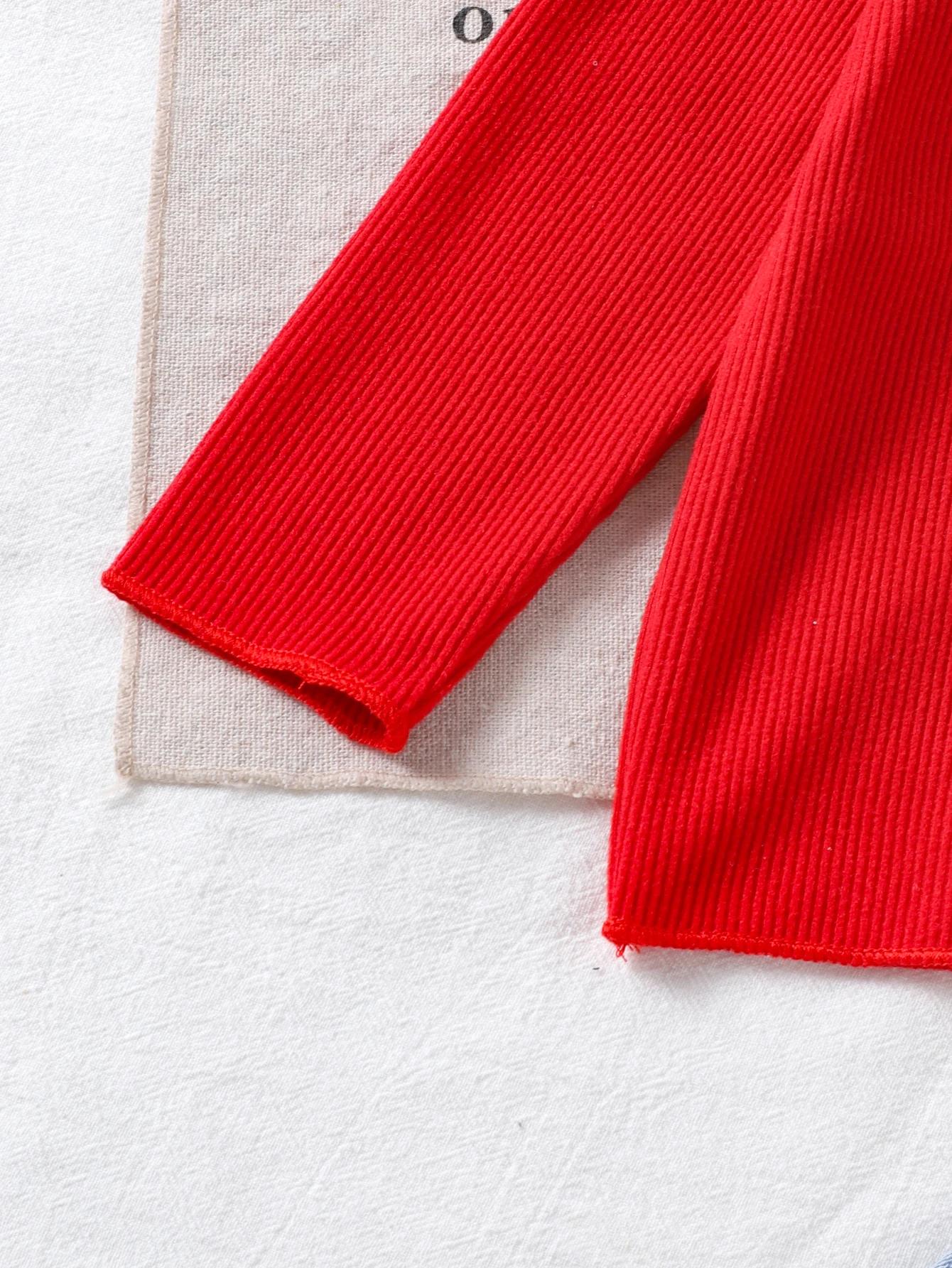 Ensemble filles 1-3 ans haut rouge manches longues + pantalon denim cerise - Printemps automne