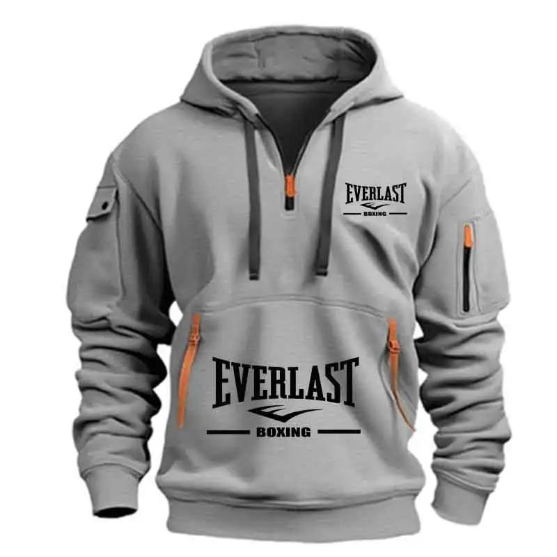 Sweat à capuche décontracté pour hommes, multi-poches, sport, manches longues, imprimé, chaud, demi-