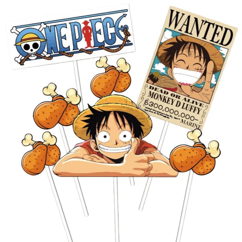 7 pièces ONE PIECE Luffy Cake Topper Anime Garçon Fille Décoration de gâteau d'anniversaire Drapeau 