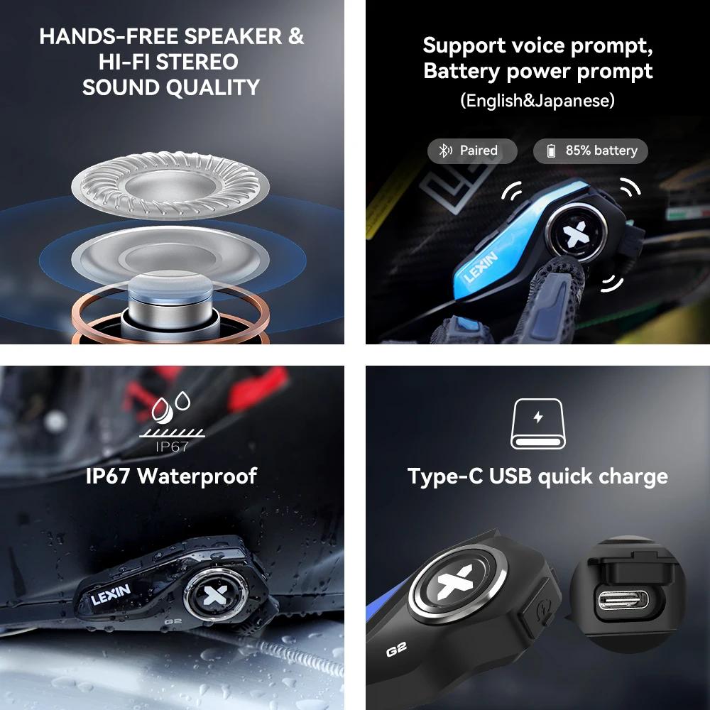 Interphone Bluetooth pour casque de moto Lexin-G2P jusqu'à paire 6 coureurs et conception de gros bo