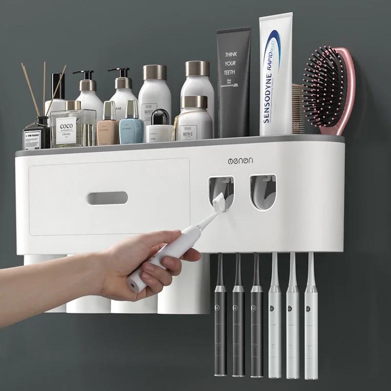 Porte-brosse à dents inversé à Adsorption magnétique, support mural Double distributeur automatique 