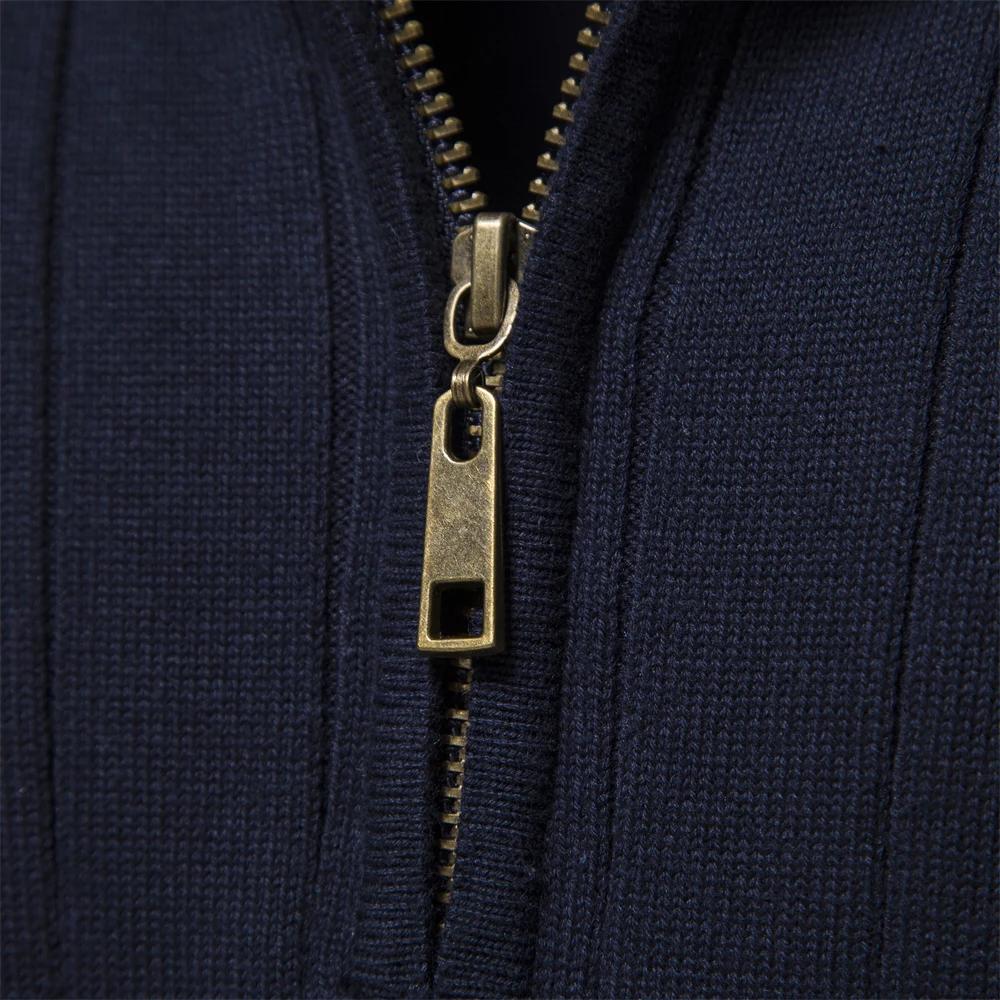 Pull tricoté en coton à col montant pour homme, pull chaud de haute qualité avec fermeture éclair, n