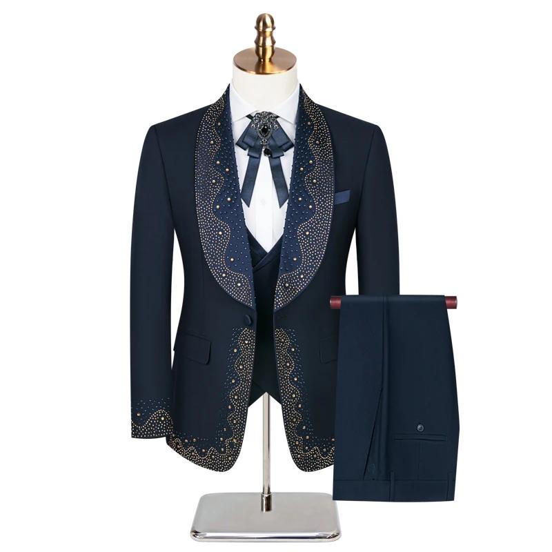 Ensemble de costumes de luxe légers de haute qualité pour hommes, 3 pièces, robe Blazer de fête pour
