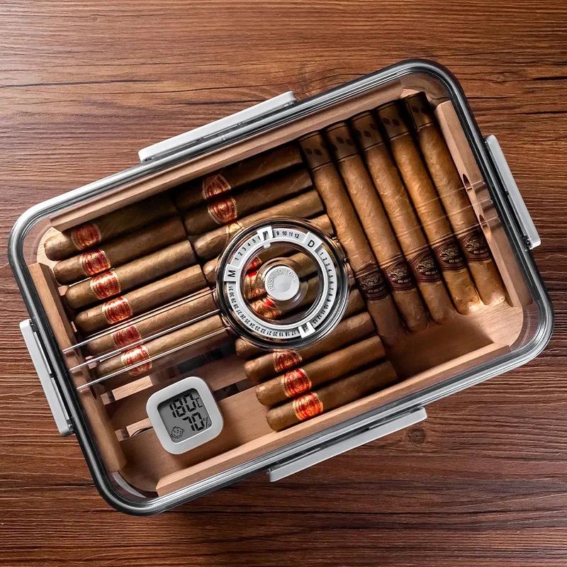 Compagnon de cigares, étagère en bois de cèdre, humidificateur de cigares transparent avec hygromètr