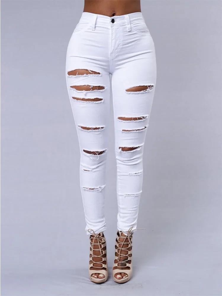 Jean polyvalent de couleur unie pour femmes, pantalon crayon ajouré européen et américain, coupe cin