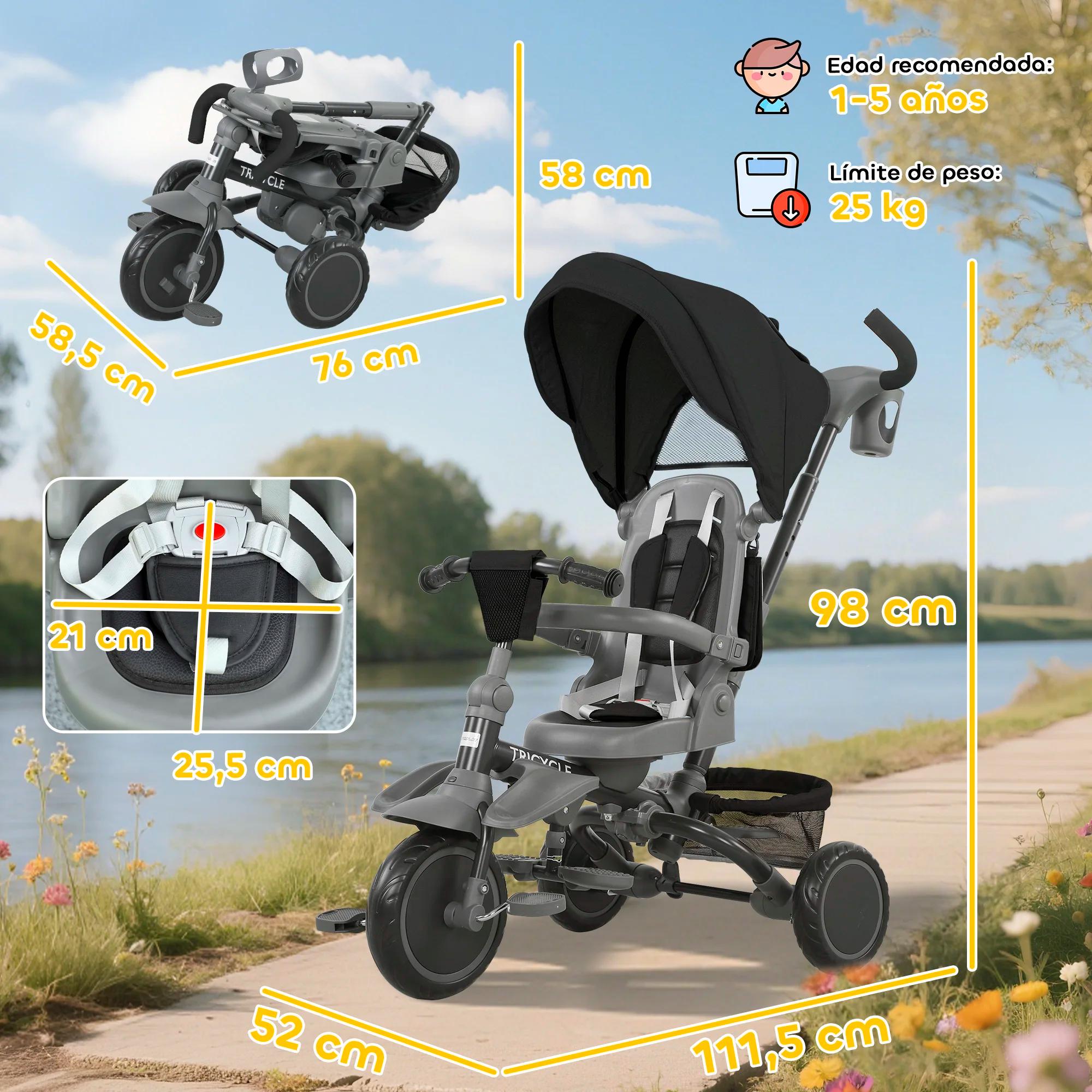 Tricycle évolutif pliable Aiyaplay 6 en 1 pour enfants de 1 à 5 ans avec siège rotatif