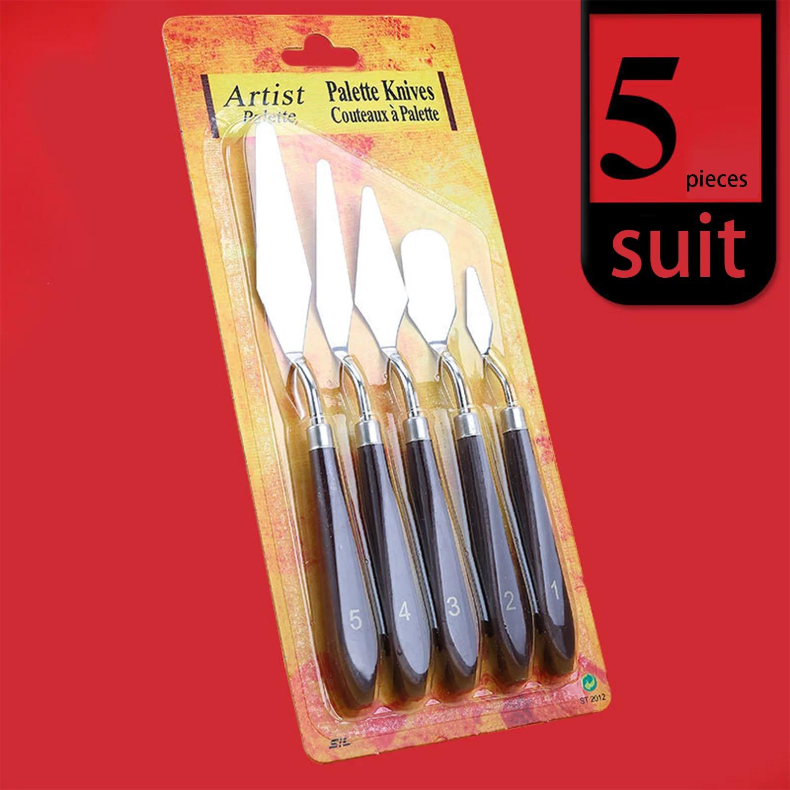Grattoir de peinture à l'huile artistique, 5 pièces, manche en bois, ensemble de couteaux à Palette 