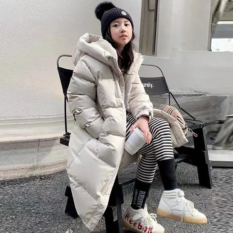 Manteau à capuche en coton pour adolescentes, veste longue et chaude, parkas rembourrées optiques, v