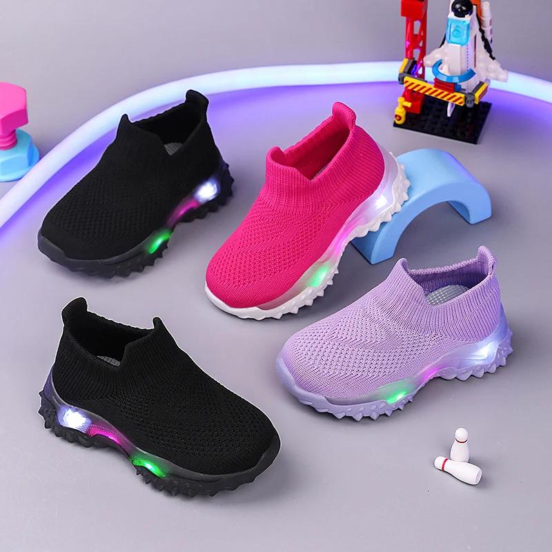 Enfants baskets enfants bébé filles garçons respirant maille Led chaussettes lumineuses Sport course