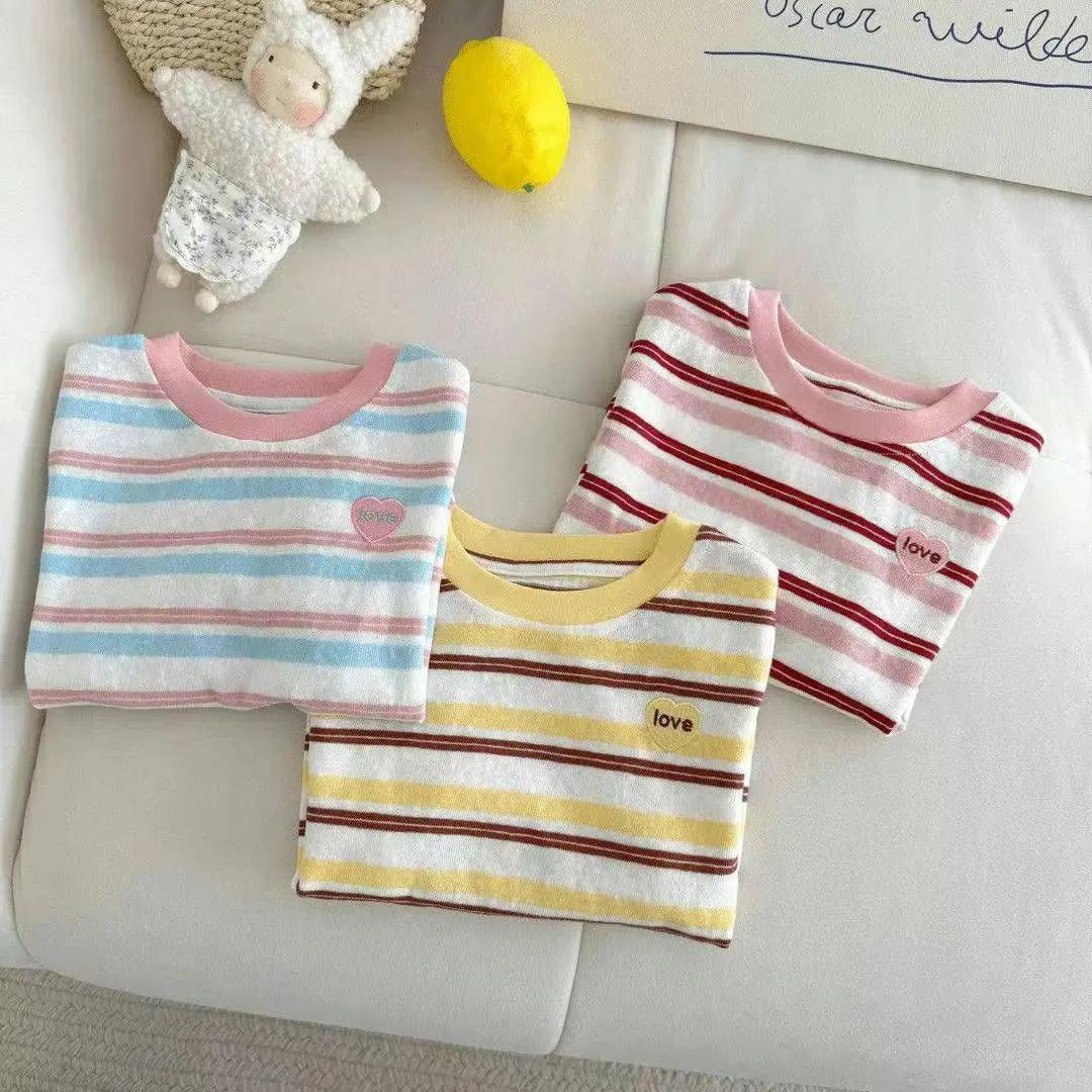 Bear Leader – T-shirt d'été à manches courtes pour filles, imprimé rayé, vêtements à la mode, nouvel