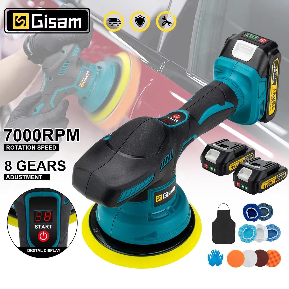 Polisseuse de voiture sans fil Gisam 8 vitesses avec écran numérique, polisseuse électrique pour voi
