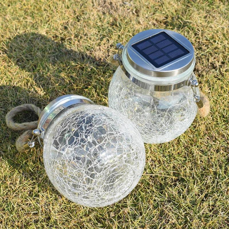 Lampe solaire en pot de verre fissuré, étanche IP65, 30led, blanc chaud et coloré, guirlande lumineu