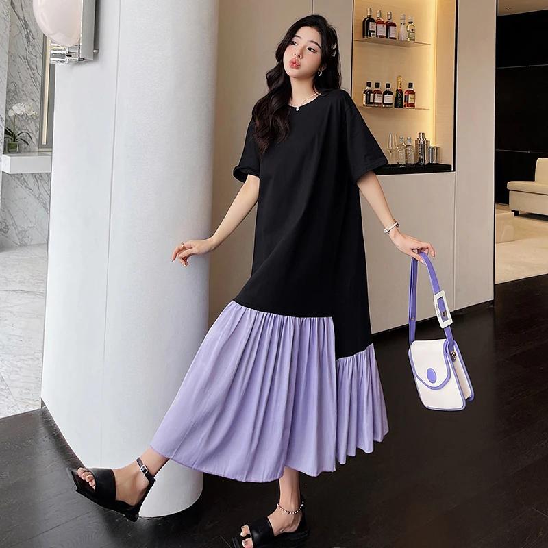 Robe ample Patchwork noire pour femmes, faux deux pièces, vêtements grande taille KE3294, nouvelle c