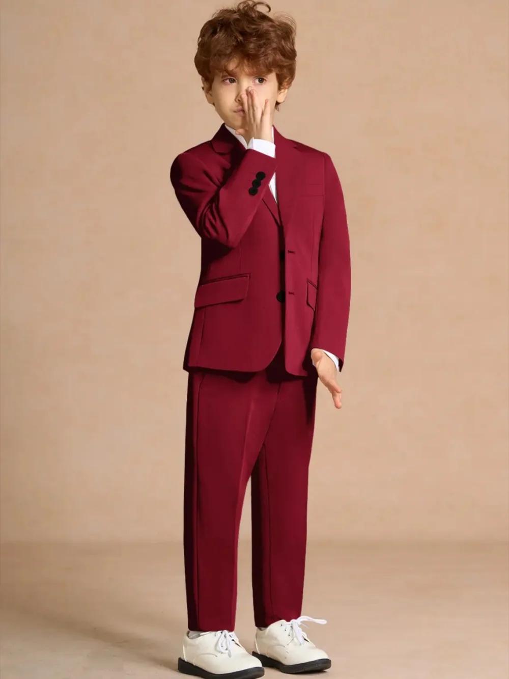 Ensemble de costume Chic de noël pour garçons, 2 pièces, tenue de fête, revers cranté, costumes ajus