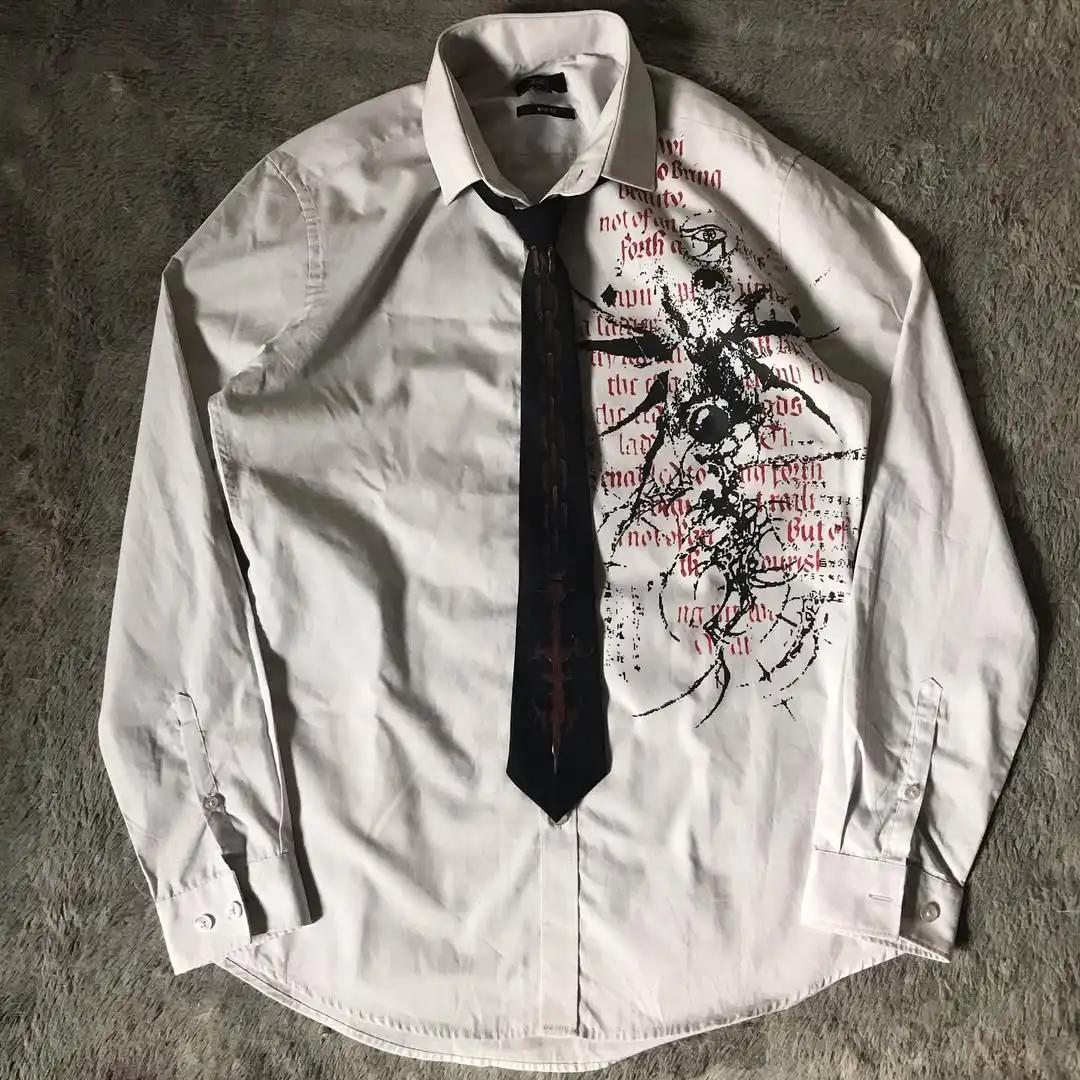 Y2K Style gothique manches longues chemise Affliction Harajuku rétro col en v chemise hommes crâne é